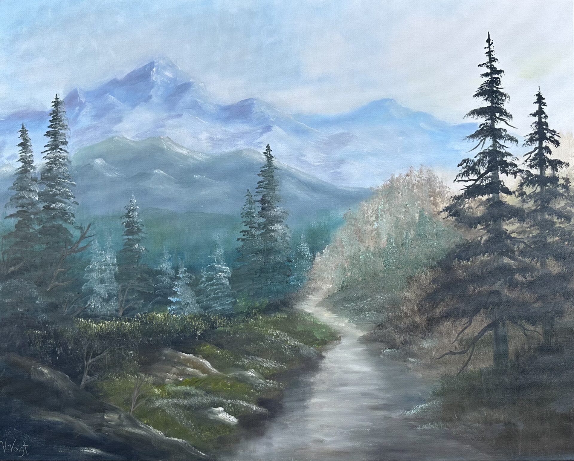 Misty Mountain Path Painting